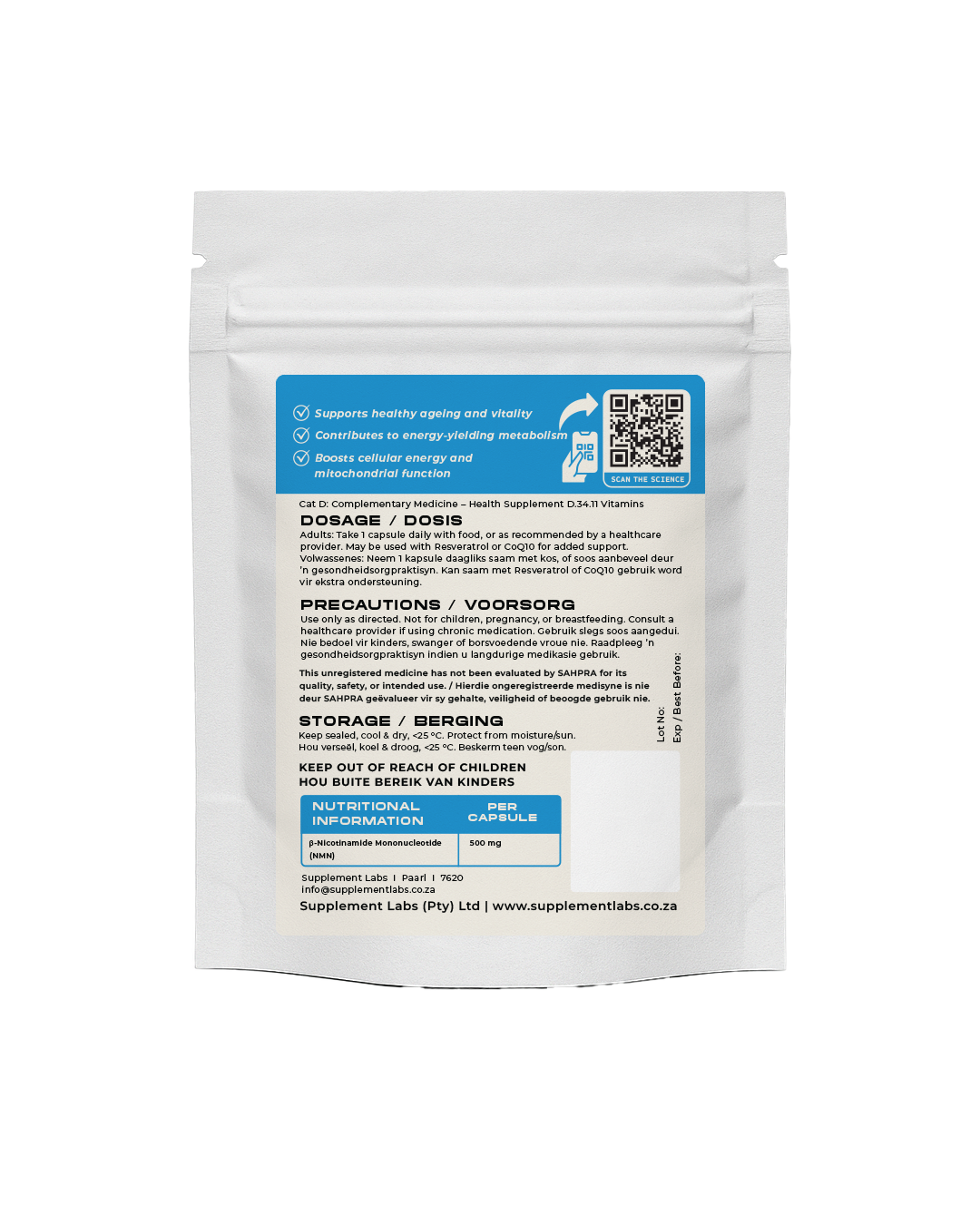 NMN (β-Nicotinamide Mononucleotide) 500 mg Capsules